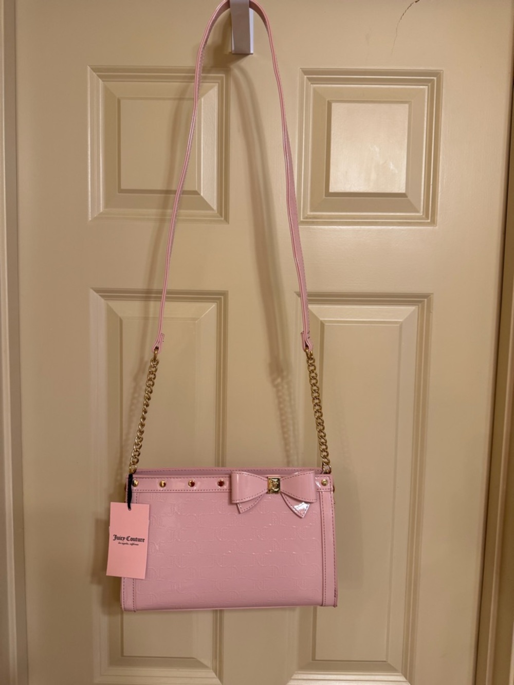 Juicy Couture Light Pink Bow Crossbody with Gold Chain